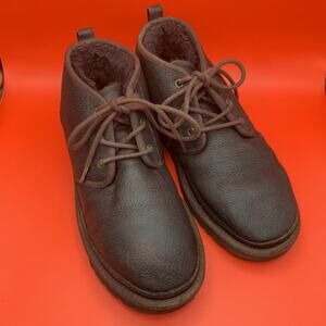 UGG NEUMEL CHINA TEA Brown LEATHER SHEEPWOOL CHUKKA ANKLE BOOTS, MEN US 10